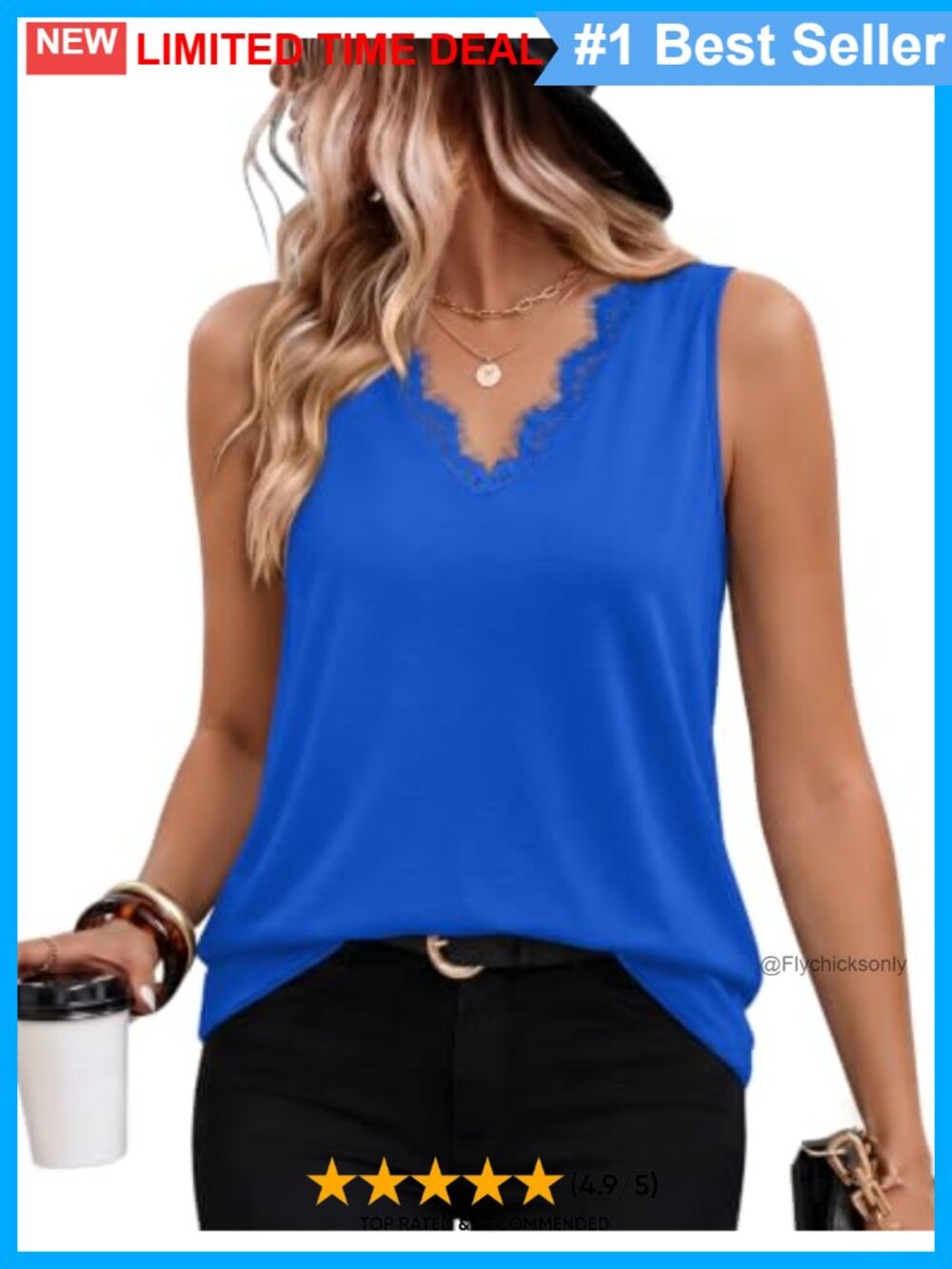 Womens Lace V Neck Tank Top Loose Fit Sleeveless Summer Casual